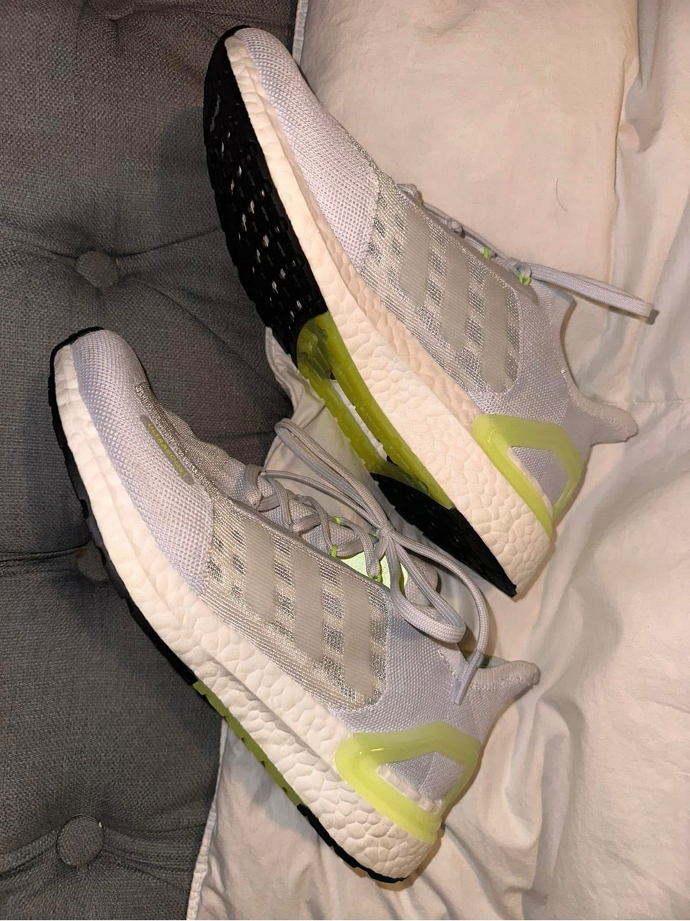 adidas Women’s Light Gray and Neon Yellow Running Shoes